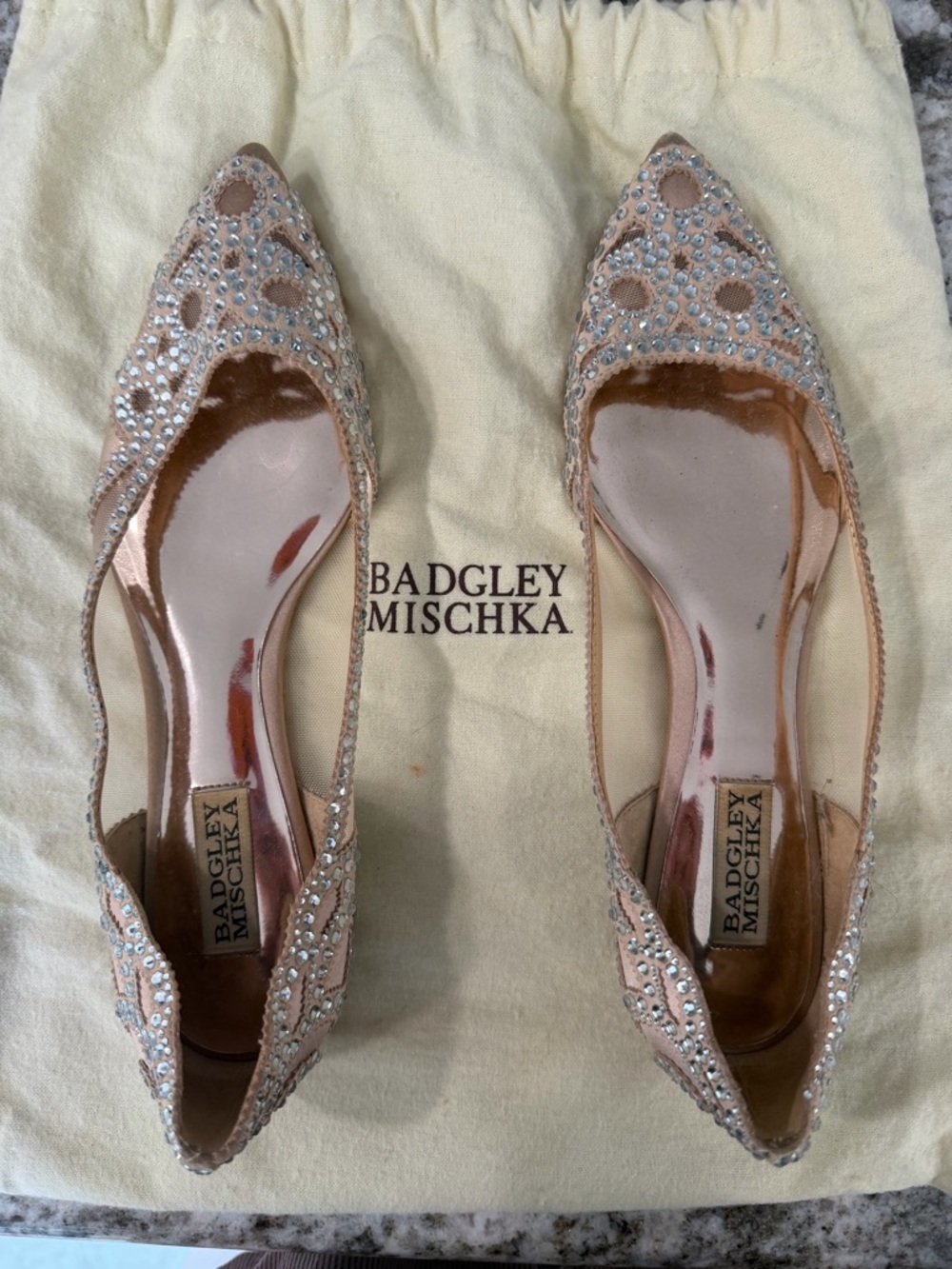 Badgley Mischka Champagne Crystal Pointed Flats